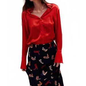 NEW CATHERINE GEE daria french cuff blouse in toreador